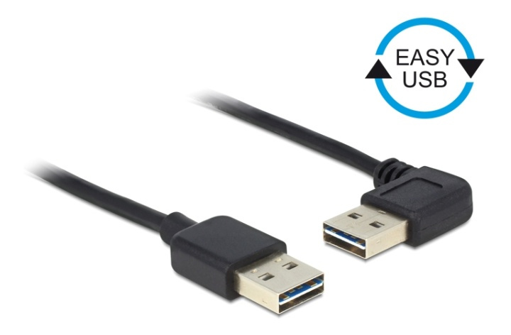 DeLOCK USB-kaapeli, uros-uros, kään. liittimet, kulmaliitin, 1m, musta ryhmässä TIETOKOONET & TARVIKKEET / Kaapelit & Sovittimet / USB / USB-A / Kaapelit @ TP E-commerce Nordic AB (38-53038)