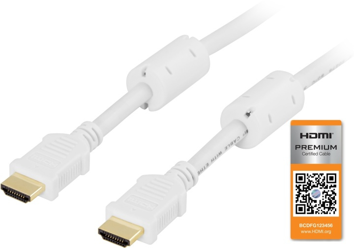 DELTACO HDMI-kaapeli, Premium High Speed HDMI with Ethernet, 3m, valk. ryhmässä KODINELEKTRONIIKKA / Kaapelit & Sovittimet / HDMI / Kaapelit @ TP E-commerce Nordic AB (38-5314)