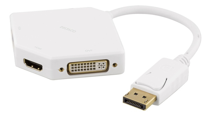 DELTACO sovitin DisplayPort - DVI-D/HDMI/VGA, 0,2m, valkoinen ryhmässä TIETOKOONET & TARVIKKEET / Kaapelit & Sovittimet / DisplayPort / Sovittimet @ TP E-commerce Nordic AB (38-53327)