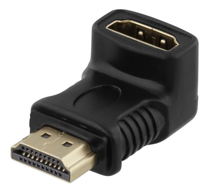 DELTACO HDMI-sovitin, 19-pin uros - naaras, kulmaliitin, musta ryhmässä KODINELEKTRONIIKKA / Kaapelit & Sovittimet / HDMI / Sovittimet @ TP E-commerce Nordic AB (38-53376)