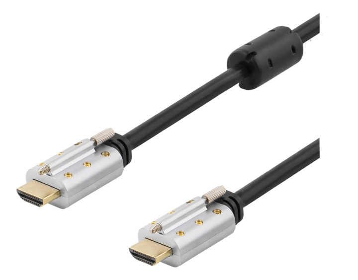 DELTACO HDMI-kaapeli, lukittava, HDMI High Speed with Ethernet, 2m ryhmässä KODINELEKTRONIIKKA / Kaapelit & Sovittimet / HDMI / Kaapelit @ TP E-commerce Nordic AB (38-53384)