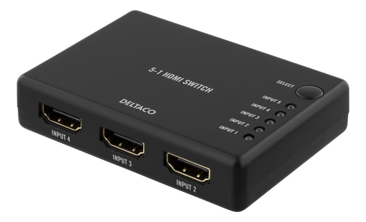 DELTACO HDMI-kytkin, 5 sisääntuloa ja 1 ulostulo, 4K 60Hz, 7.1, musta ryhmässä TIETOKOONET & TARVIKKEET / Kaapelit & Sovittimet / Adapterit @ TP E-commerce Nordic AB (38-53390)