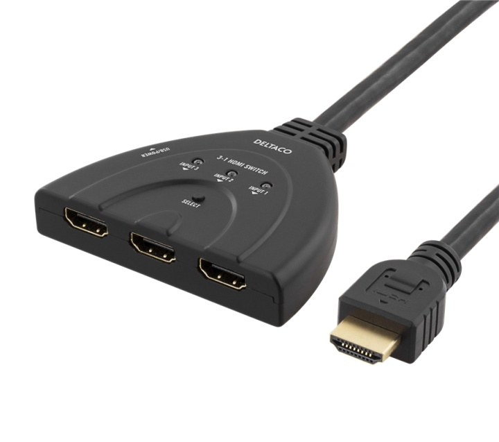 DELTACO HDMI-kytkin, 3 sisääntuloa ja 1 ulostulo, 4K 60Hz, 7.1, musta ryhmässä TIETOKOONET & TARVIKKEET / Kaapelit & Sovittimet / Adapterit @ TP E-commerce Nordic AB (38-53391)