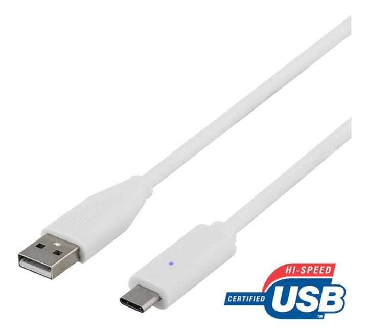 DELTACO USB 2.0 -kaapeli, Type A - Type C uros, 0,25m, valkoinen ryhmässä TIETOKOONET & TARVIKKEET / Kaapelit & Sovittimet / USB / USB-C @ TP E-commerce Nordic AB (38-53646)