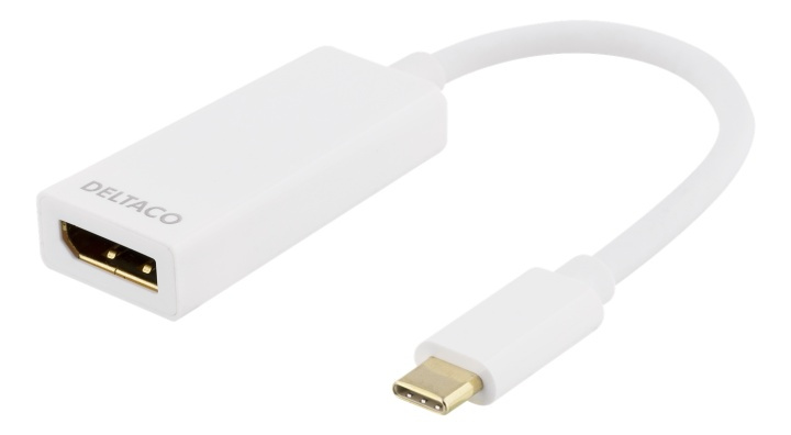 DELTACO sovitin USB 3.1 - DP, Type C uros - DP naaras, 4K, UHD, valk. ryhmässä TIETOKOONET & TARVIKKEET / Kaapelit & Sovittimet / DisplayPort / Sovittimet @ TP E-commerce Nordic AB (38-53771)