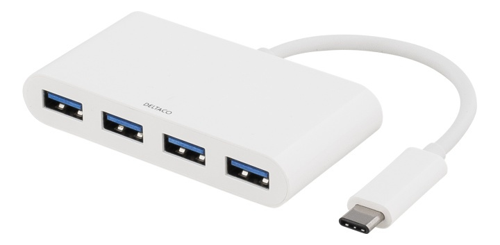 DELTACO USB 3.1 Gen 1 -hubi, USB-C, 4xUSB Type A naaras, 5V 4,5W 0,9A ryhmässä TIETOKOONET & TARVIKKEET / Tietokonetarvikkeet / USB-telakat @ TP E-commerce Nordic AB (38-53781)