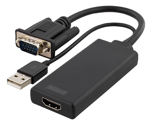 DELTACO VGA - HDMI-sovitin, ääni USB-väylän kautta, 1080p, musta ryhmässä KODINELEKTRONIIKKA / Kaapelit & Sovittimet / HDMI / Sovittimet @ TP E-commerce Nordic AB (38-53799)