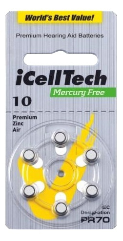 iCellTech 10 PR70 Zinc-Air nappiparisto, elohopeavapaa, 6-pakkaus ryhmässä KODINELEKTRONIIKKA / Paristot & Laturit / Akut / Paristot kuulolaitteisiin @ TP E-commerce Nordic AB (38-54523)