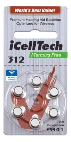 iCellTech 312 PR41 Zinc-Air nappiparisto, elohopea-vapaa, 1.1V, 6-pak. ryhmässä KODINELEKTRONIIKKA / Paristot & Laturit / Akut / Paristot kuulolaitteisiin @ TP E-commerce Nordic AB (38-54525)