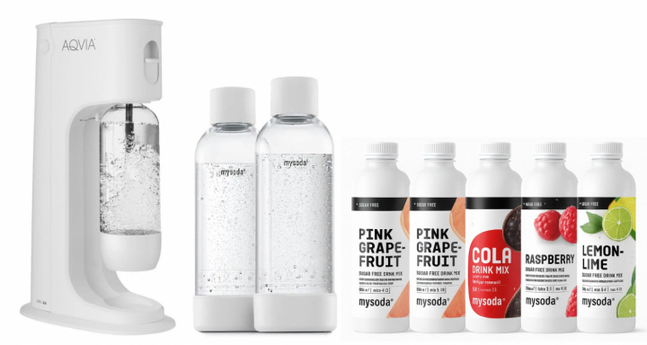 AGA Aqvia Balance Stripped + 2 x bottles + 5 flavors ryhmässä KOTI, TALOUS JA PUUTARHA / Kodinkoneet / Vesi ja mehu / Hiilihapotuslaitteet / Hiilihapotuslaitteet @ TP E-commerce Nordic AB (38-5876STRPKT2)