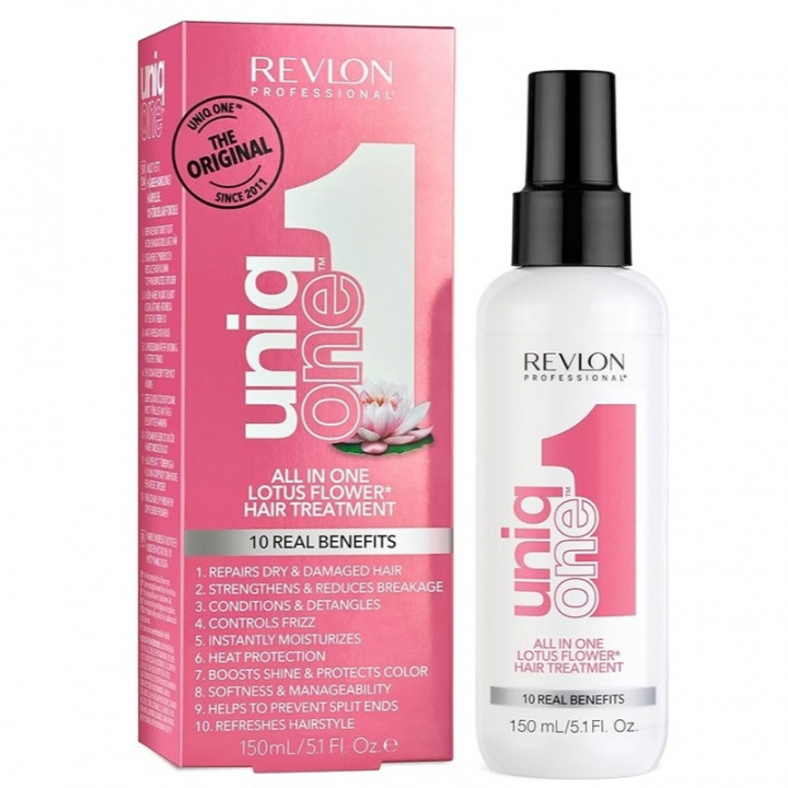 Revlon Uniq One Lotus Flower Hair Treatment 150ml ryhmässä KAUNEUS JA TERVEYS / Hiukset &Stailaus / Hiustenhoito / Hoitoainesuihke/Leave-in @ TP E-commerce Nordic AB (38-59217)