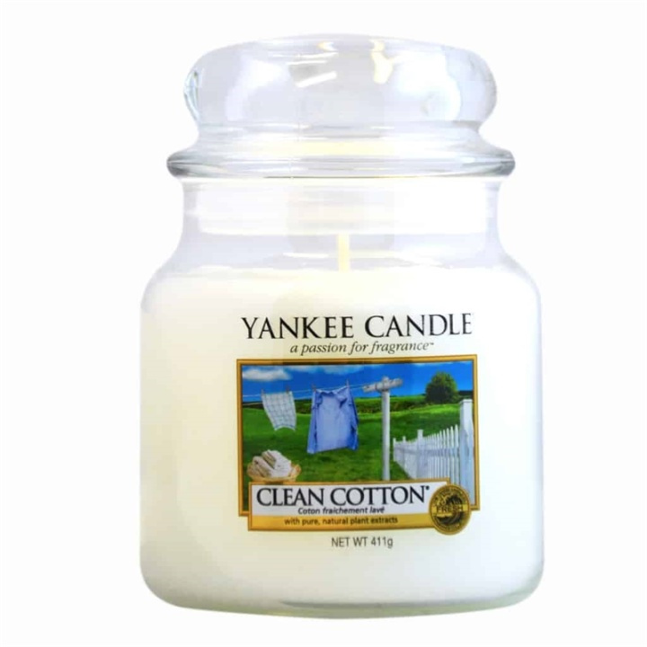 Yankee Candle Classic Medium Jar Clean Cotton Candle 411g ryhmässä KAUNEUS JA TERVEYS / Tuoksut & Parfyymit / Muut tuoksut / Tuoksukynttilät @ TP E-commerce Nordic AB (38-59239)
