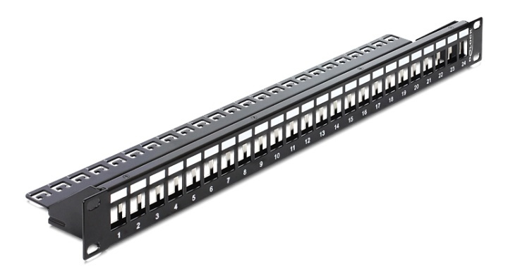 Delock 19″ Keystone Patch Panel 24 Port black ryhmässä TIETOKOONET & TARVIKKEET / Kaapelit & Sovittimet / Verkko / Sovittimet & Liittimet @ TP E-commerce Nordic AB (38-61415)