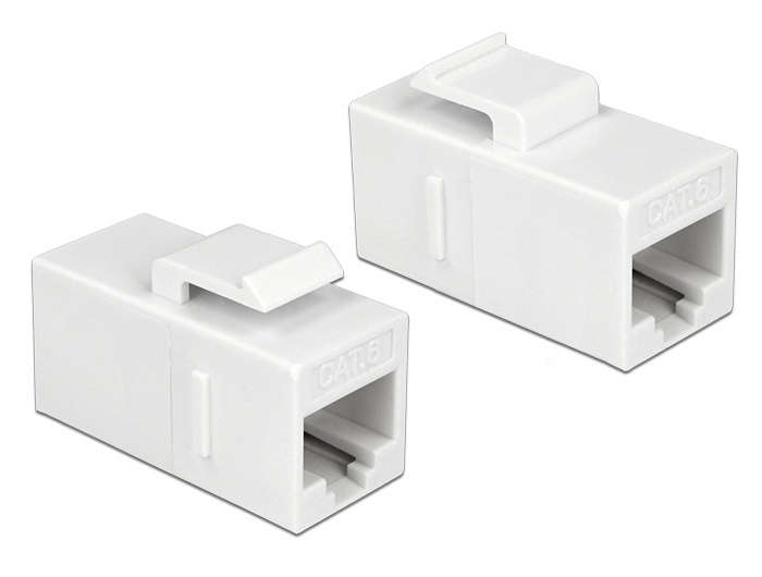 DeLock 86379 Keystone Module RJ45 jack to RJ45 jack Cat.6 UTP white ryhmässä TIETOKOONET & TARVIKKEET / Kaapelit & Sovittimet / Verkko / Sovittimet & Liittimet @ TP E-commerce Nordic AB (38-61423)