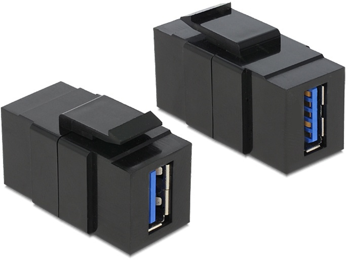 DeLOCK Keystone modul, USB 3.0 Typ A ho - USB 3.0 Typ A ho, svart ryhmässä TIETOKOONET & TARVIKKEET / Kaapelit & Sovittimet / Verkko / Sovittimet & Liittimet @ TP E-commerce Nordic AB (38-61469)