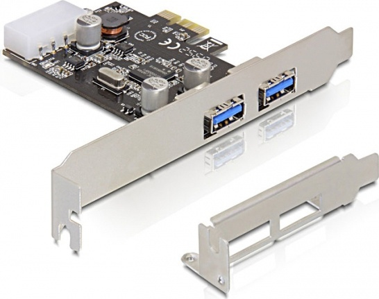 DeLOCK PCI-Express kortti USB3.0, 2xTyp A (2 ulk),sis Molex-virtaliit ryhmässä TIETOKOONET & TARVIKKEET / Verkko / Verkkokortti / PCI Express @ TP E-commerce Nordic AB (38-61492)