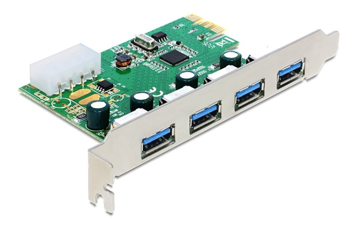 DeLOCK PCI-Express x1 kortti, USB 3.0, 4xType A porttia ryhmässä TIETOKOONET & TARVIKKEET / Verkko / Verkkokortti / PCI Express @ TP E-commerce Nordic AB (38-61502)