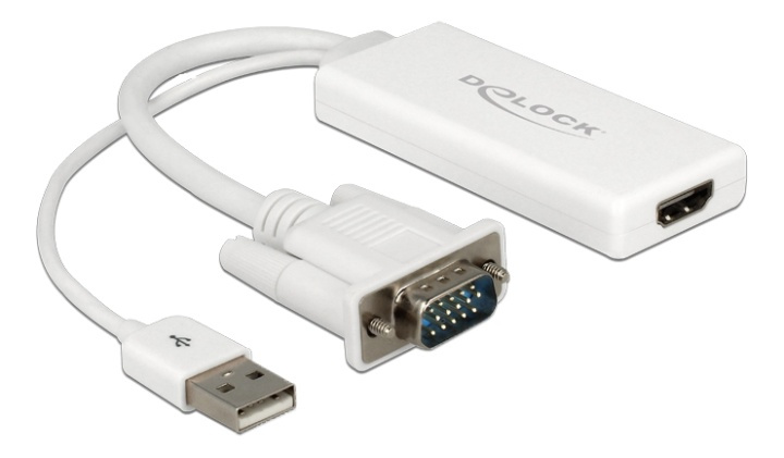 Delock VGA to HDMI Adapter with Audio white ryhmässä TIETOKOONET & TARVIKKEET / Kaapelit & Sovittimet / VGA / Sovittimet @ TP E-commerce Nordic AB (38-61534)