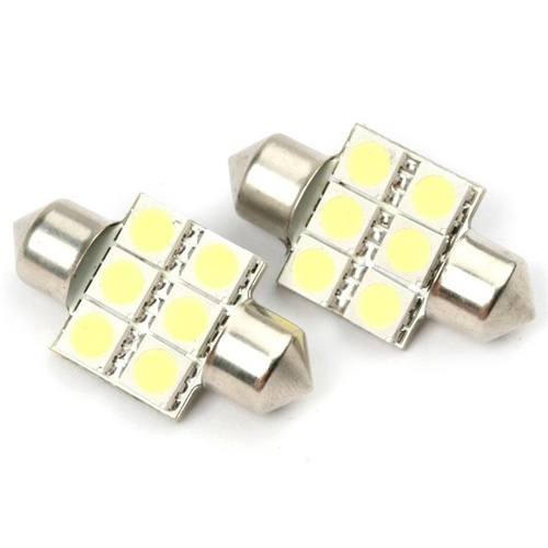 LED Spollampa, Sockel C5W, 6-LED 33mm (2-Pack) ryhmässä AUTO / Auton valot / Kylttivalaistus @ TP E-commerce Nordic AB (38-6166)