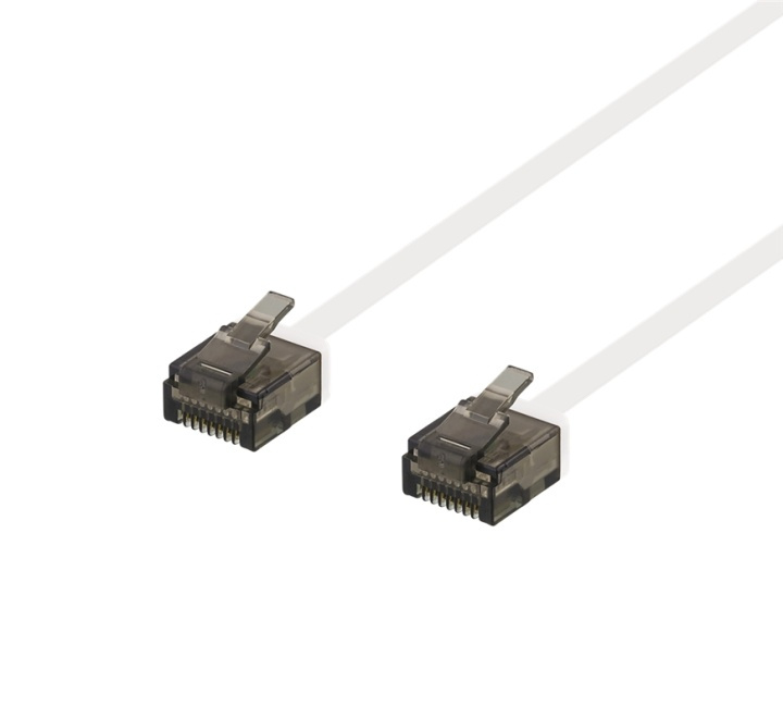 DELTACO U/UTP Cat6a patch cable, flat, 0.15m, 1mm thick, white ryhmässä TIETOKOONET & TARVIKKEET / Kaapelit & Sovittimet / Verkko / Cat6 @ TP E-commerce Nordic AB (38-61716)