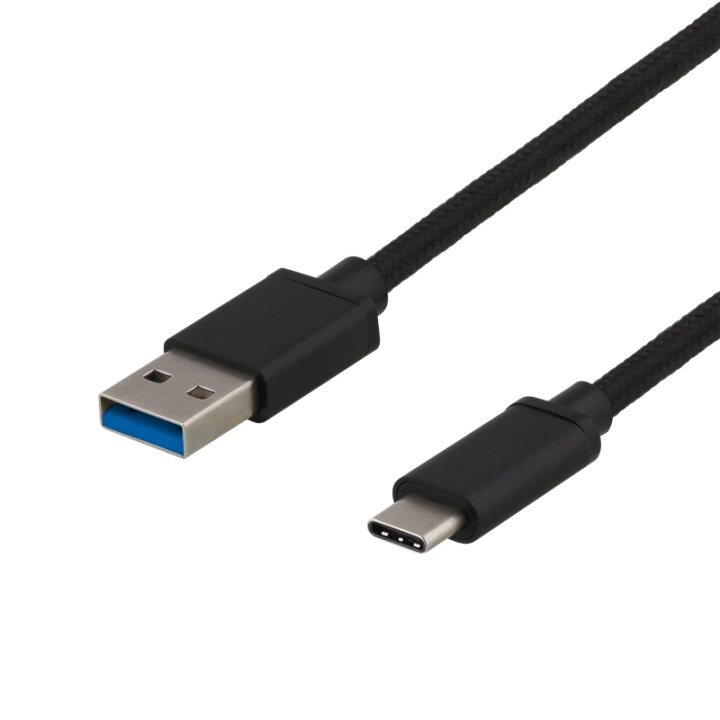 DELTACO USB 3.1 Gen1 USB-A - USB-C, kangaspääll., 1m, 3A 60W, musta ryhmässä TIETOKOONET & TARVIKKEET / Kaapelit & Sovittimet / USB / USB-C @ TP E-commerce Nordic AB (38-61766)