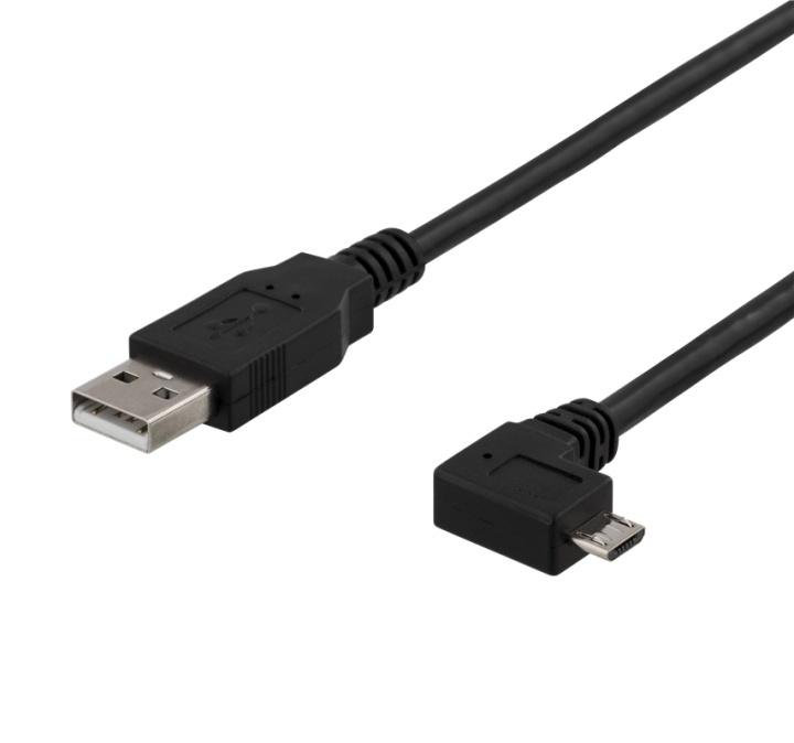DELTACO USB-302D USB-A to Micro USB, left-tilted, 2m, black ryhmässä ÄLYPUHELIMET JA TABLETIT / Laturit & Kaapelit / Kaapelit / MicroUSB-kaapelit @ TP E-commerce Nordic AB (38-61777)
