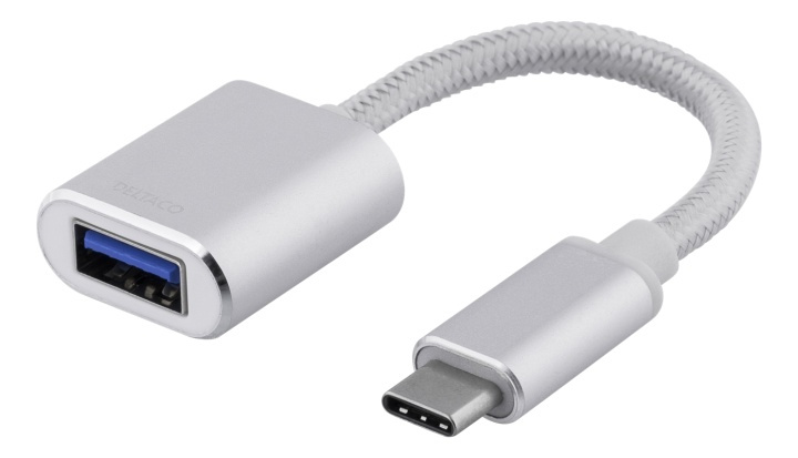 DELTACO sovitin USB-C 3.1 Gen 1 - USB-A OTG, alum., muovipussi, hopea ryhmässä TIETOKOONET & TARVIKKEET / Kaapelit & Sovittimet / USB / USB-C @ TP E-commerce Nordic AB (38-61782)