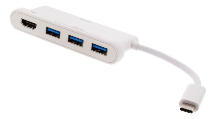DELTACO USB-C-hubi, 1xHDMI, 3xUSB-A 3.1, 4K taajuudella 30Hz, valk. ryhmässä TIETOKOONET & TARVIKKEET / Tietokonetarvikkeet / USB-telakat @ TP E-commerce Nordic AB (38-61790)