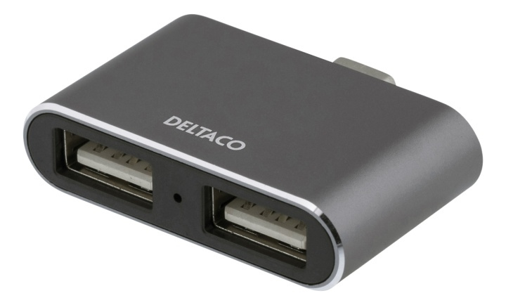 DELTACO USB-C mini hubb, 2x USB-A 2,0, 480 Mbps, 0,5A, rymdgrå ryhmässä TIETOKOONET & TARVIKKEET / Tietokonetarvikkeet / USB-telakat @ TP E-commerce Nordic AB (38-61795)