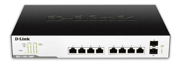 D-Link verkkokytkin, 8xRJ45, 2xSFP, PoE+, Gigabit, musta/hopea ryhmässä TIETOKOONET & TARVIKKEET / Verkko / Kytkimet @ TP E-commerce Nordic AB (38-61978)