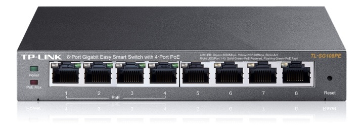 TP-Link 8-port Gigabit Easy Smart Switch, PoE 55W, 802.3af, metallinen ryhmässä TIETOKOONET & TARVIKKEET / Verkko / PoE @ TP E-commerce Nordic AB (38-62496)