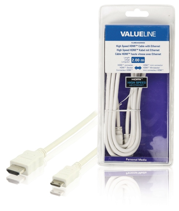 Valueline High Speed HDMI-kaapeli Ethernet HDMI-Liitin - HDMI Mini 2.00 m Valkoinen ryhmässä KODINELEKTRONIIKKA / Kaapelit & Sovittimet / HDMI / Kaapelit @ TP E-commerce Nordic AB (38-63856)