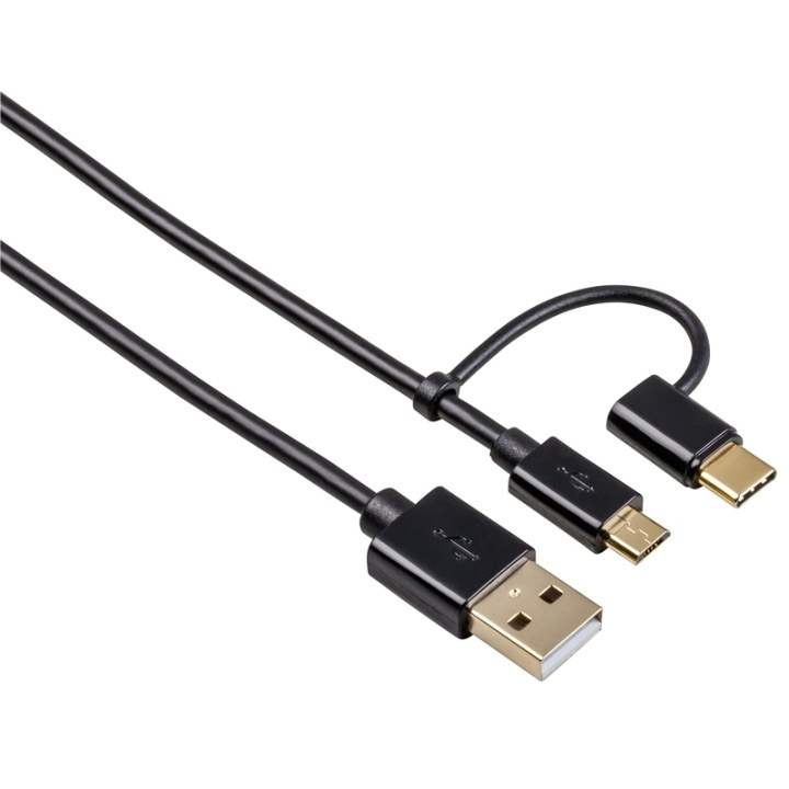 Hama Johto 2in1 USB-A-USB Micro 2.0 USB-C Adapteri Uros-Uros 1m Kulta/Musta ryhmässä ÄLYPUHELIMET JA TABLETIT / Laturit & Kaapelit / Kaapelit / MicroUSB-kaapelit @ TP E-commerce Nordic AB (38-64770)