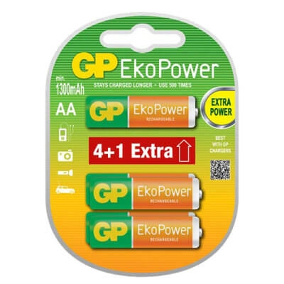 GP Batteri EkoPower AA 1300mAh 4+1 ryhmässä KODINELEKTRONIIKKA / Paristot & Laturit / Ladattavat paristot @ TP E-commerce Nordic AB (38-65927)