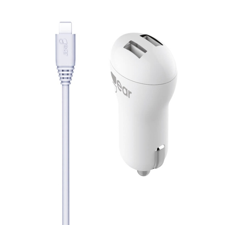 Gear Laddare 12-24V 2xUSB 2,4A Vit MicroUSB Kabel Rund 1m ryhmässä ÄLYPUHELIMET JA TABLETIT / Laturit & Kaapelit / Autolaturi / Autolaturi microUSB @ TP E-commerce Nordic AB (38-66134)