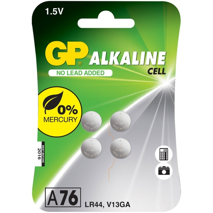 GP A76 / LR44 Knappcell 4-pack ryhmässä KODINELEKTRONIIKKA / Paristot & Laturit / Akut / Nappiparistot @ TP E-commerce Nordic AB (38-66536)