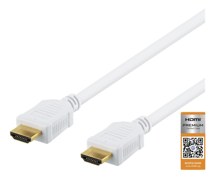 DELTACO High-Speed Premium HDMI -kaapeli, 1m, Ethernet, 4K UHD, valk. ryhmässä KODINELEKTRONIIKKA / Kaapelit & Sovittimet / HDMI / Kaapelit @ TP E-commerce Nordic AB (38-71634)