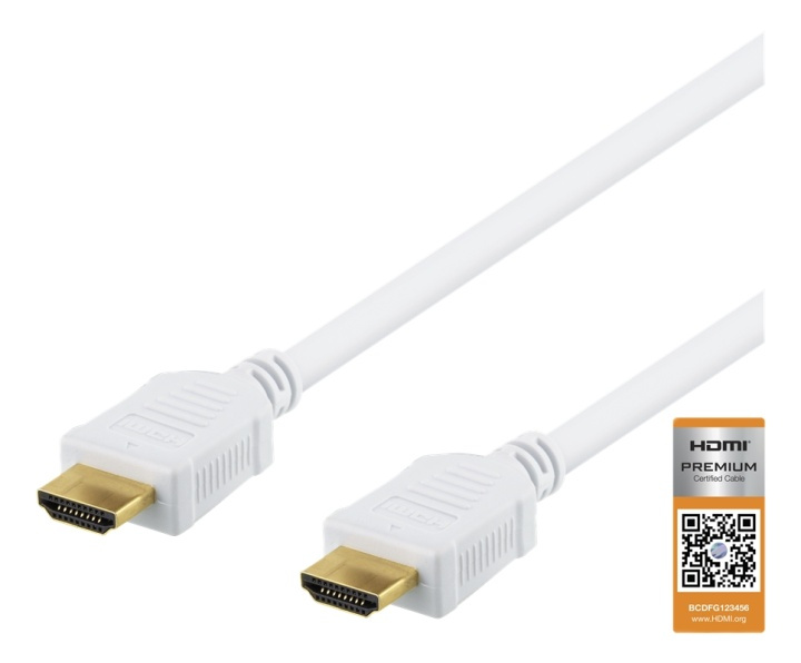 DELTACO High-Speed Premium HDMI -kaapeli, 1,5m, Ethernet, 4K UHD,valk. ryhmässä KODINELEKTRONIIKKA / Kaapelit & Sovittimet / HDMI / Kaapelit @ TP E-commerce Nordic AB (38-71635)