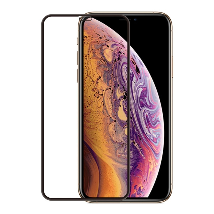 Gear Härdat Glas 3D Gum Full Cover Svart iPhone Xs Max/11 Pro Max Incl. Monteringsram ryhmässä ÄLYPUHELIMET JA TABLETIT / Puhelimen suojakotelo / Apple / iPhone XS Max / Näytönsuoja @ TP E-commerce Nordic AB (38-72089)
