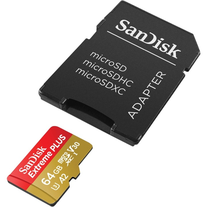 SANDISK MicroSDXC Extreme 64GB 160MB/s A2 C10 V30 UHS-I U3 ryhmässä KODINELEKTRONIIKKA / Tallennusvälineet / Muistikortit / MicroSD/HC/XC @ TP E-commerce Nordic AB (38-72180)