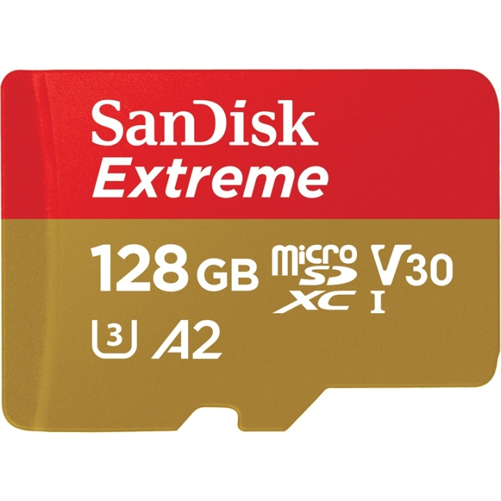 SANDISK MicroSDXC Extreme 128GB 128GB Adapt 160MB/s A2 C10 V30 ryhmässä KODINELEKTRONIIKKA / Tallennusvälineet / Muistikortit / MicroSD/HC/XC @ TP E-commerce Nordic AB (38-72183)