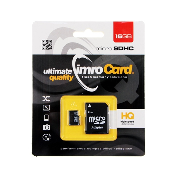 IMRO MicroSDHC 16GB cl.10 UHS-I with adapter ryhmässä KODINELEKTRONIIKKA / Tallennusvälineet / Muistikortit / MicroSD/HC/XC @ TP E-commerce Nordic AB (38-72573)
