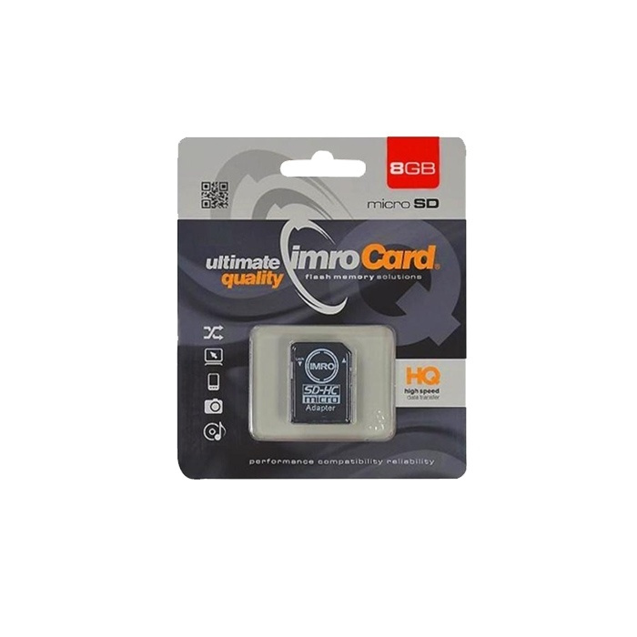 IMRO MicroSDHC 8GB cl.10 med adapter ryhmässä KODINELEKTRONIIKKA / Tallennusvälineet / Muistikortit / MicroSD/HC/XC @ TP E-commerce Nordic AB (38-72575)