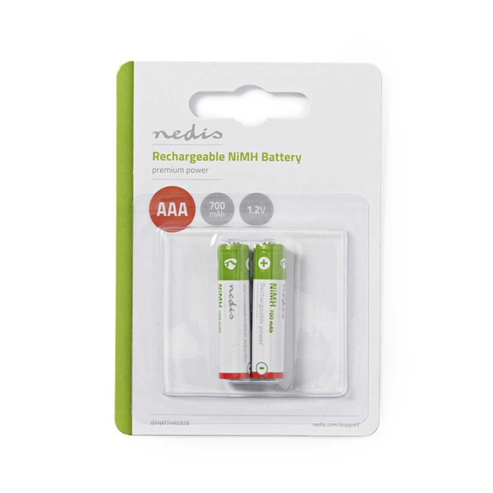 Nedis Ladattava Ni-MH-Akku AAA | 1.2 V DC | 700 mAh | Esiladattu | 2 Kpl pakkaus ryhmässä KODINELEKTRONIIKKA / Paristot & Laturit / Ladattavat paristot / AAA @ TP E-commerce Nordic AB (38-72992)