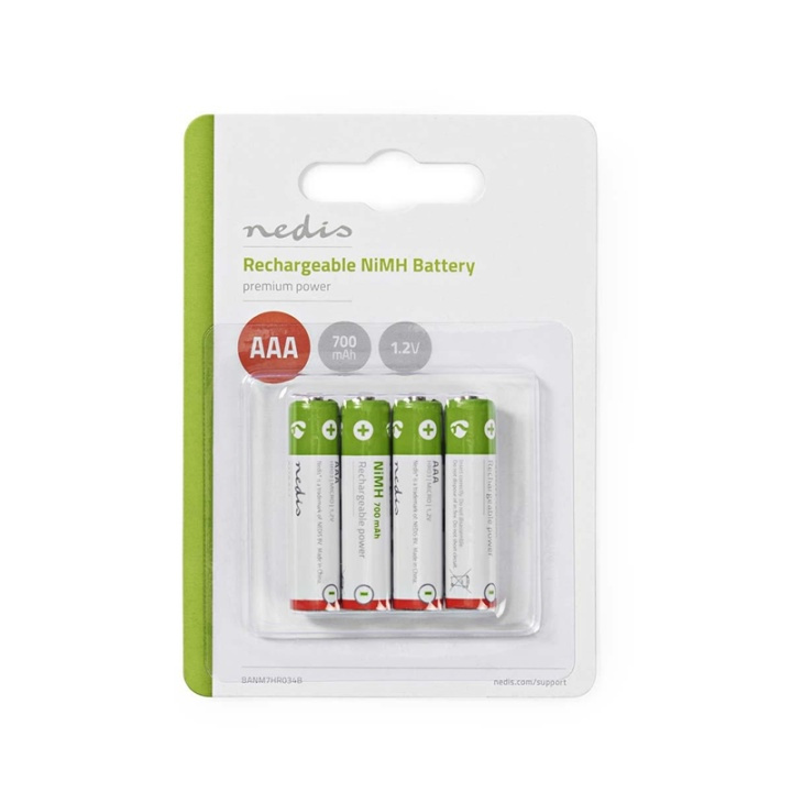 Nedis Ladattava Ni-MH-Akku AAA | 1.2 V DC | 700 mAh | Esiladattu | 4 Kpl pakkaus ryhmässä KODINELEKTRONIIKKA / Paristot & Laturit / Ladattavat paristot / AAA @ TP E-commerce Nordic AB (38-72993)
