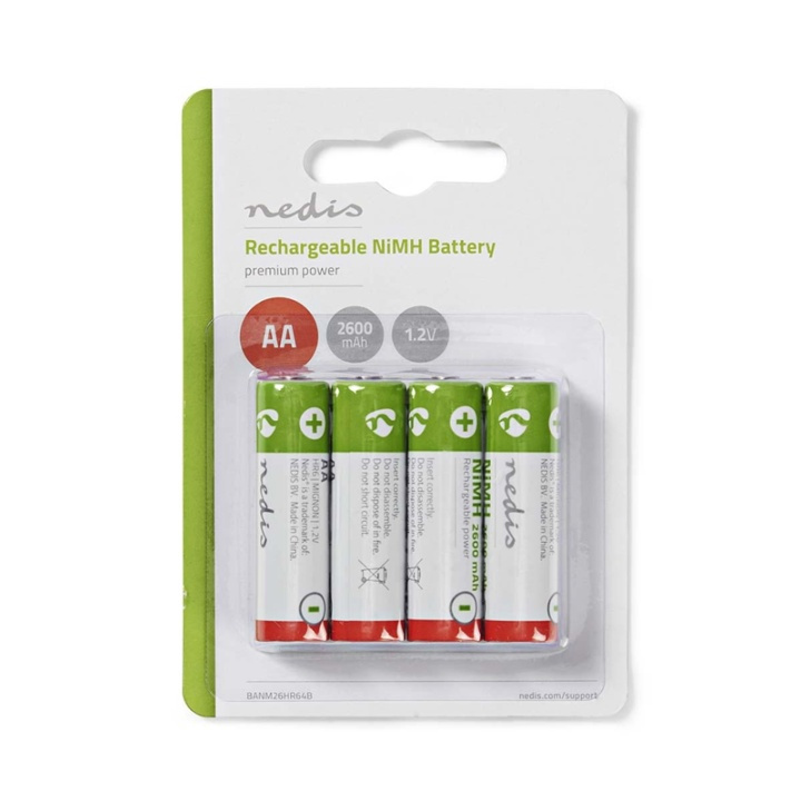 Nedis Ladattava Ni-MH-Akku AA | 1.2 V DC | 2600 mAh | 4 Kpl pakkaus ryhmässä KODINELEKTRONIIKKA / Paristot & Laturit / Ladattavat paristot / AA @ TP E-commerce Nordic AB (38-72997)