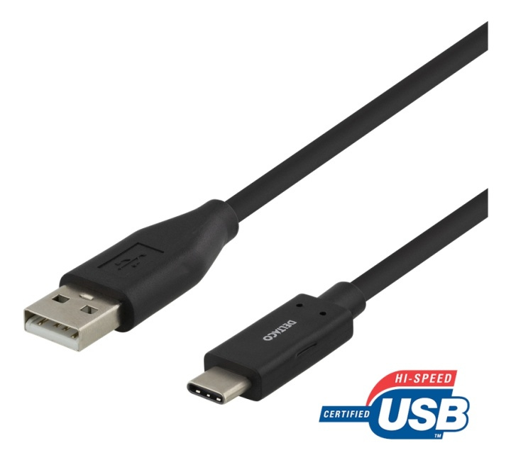 DELTACO USB-C - USB-A-kaapeli, 2m, 3A, USB 2.0, musta ryhmässä ÄLYPUHELIMET JA TABLETIT / Laturit & Kaapelit / Kaapelit / Tyyppi C -kaapelit @ TP E-commerce Nordic AB (38-74688)