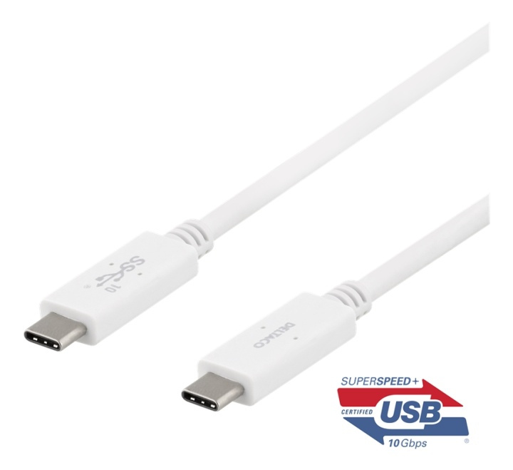 DELTACO USB-C-kaapeli, 0,5m, 10Gbps, 100W, 5A, USB 3.1 Gen 2, valk. ryhmässä TIETOKOONET & TARVIKKEET / Kaapelit & Sovittimet / USB / USB-C @ TP E-commerce Nordic AB (38-74697)