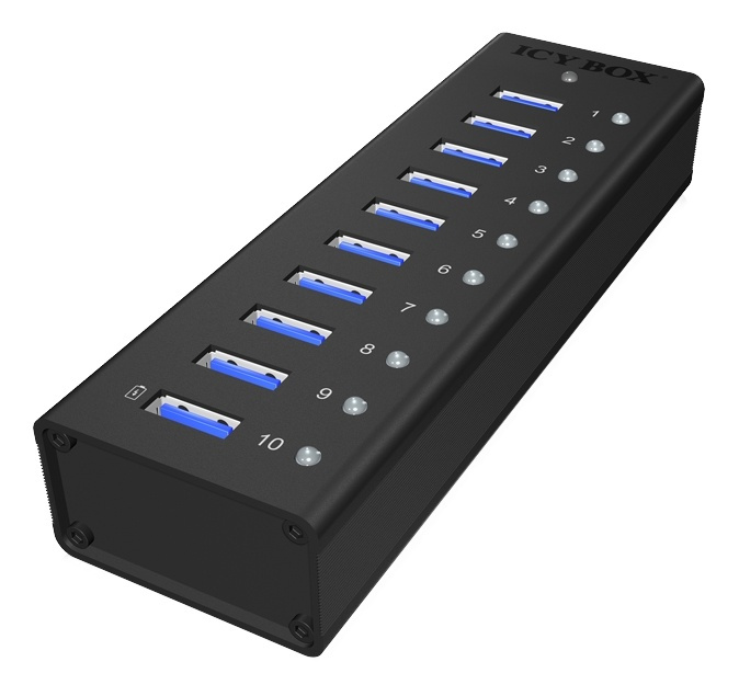 ICY BOX USB 3.0 Hub, 10 port, charging port, alu, w PSU ryhmässä TIETOKOONET & TARVIKKEET / Tietokonetarvikkeet / USB-telakat @ TP E-commerce Nordic AB (38-74819)