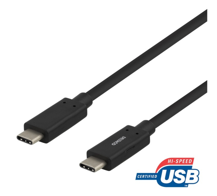 DELTACO USB-C-kaapeli, 0,5m, 60W USB PD, 10Gbps, musta ryhmässä ÄLYPUHELIMET JA TABLETIT / Laturit & Kaapelit / Kaapelit / Tyyppi C -kaapelit @ TP E-commerce Nordic AB (38-77095)